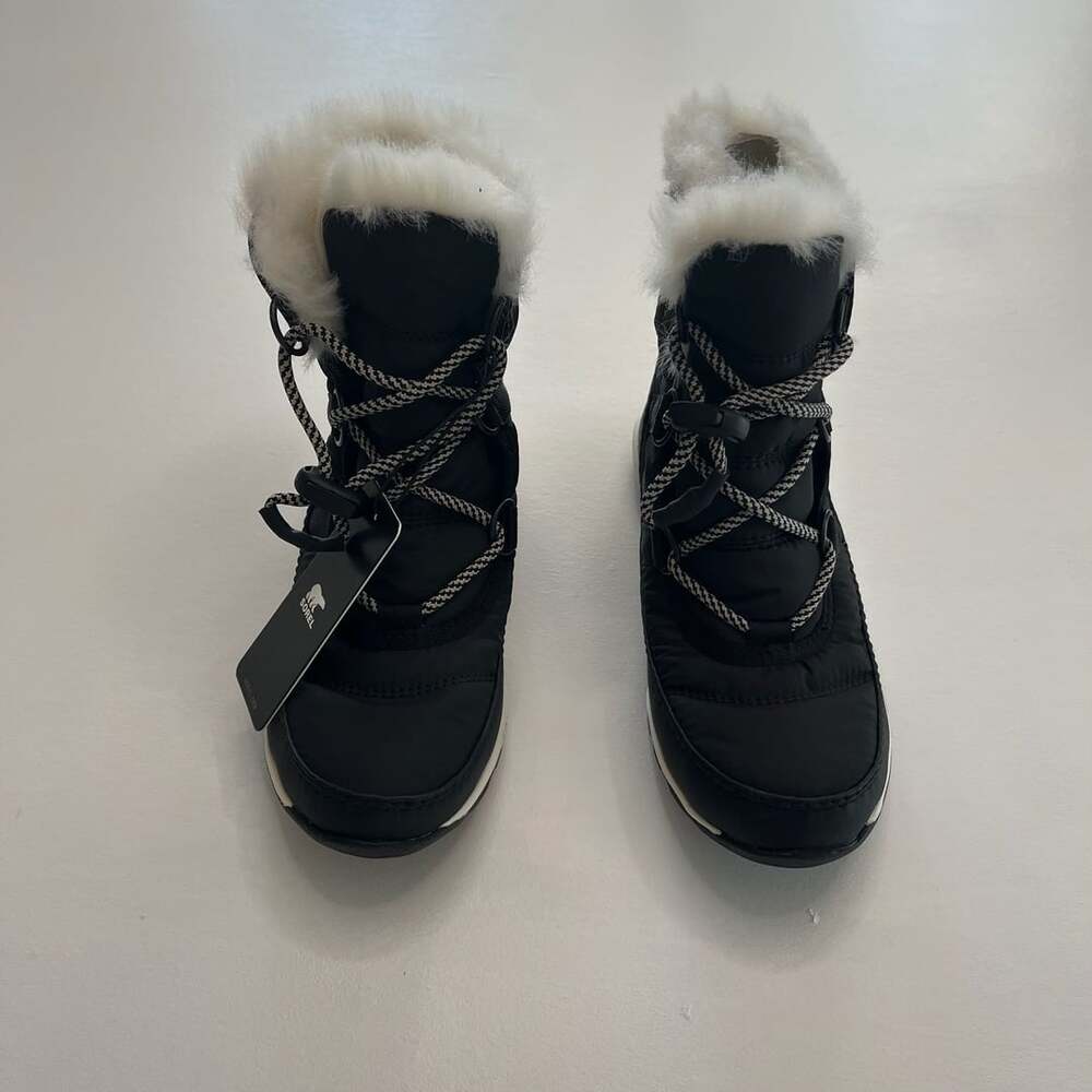 Sorel Whitney II Short Lace Snow Boots Size 2 Black Waterproof Faux Fur